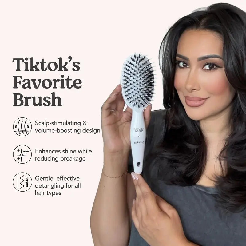 HAIRtamin Miracle Brush – White Boar Bristle Detangling Hair Brush – White