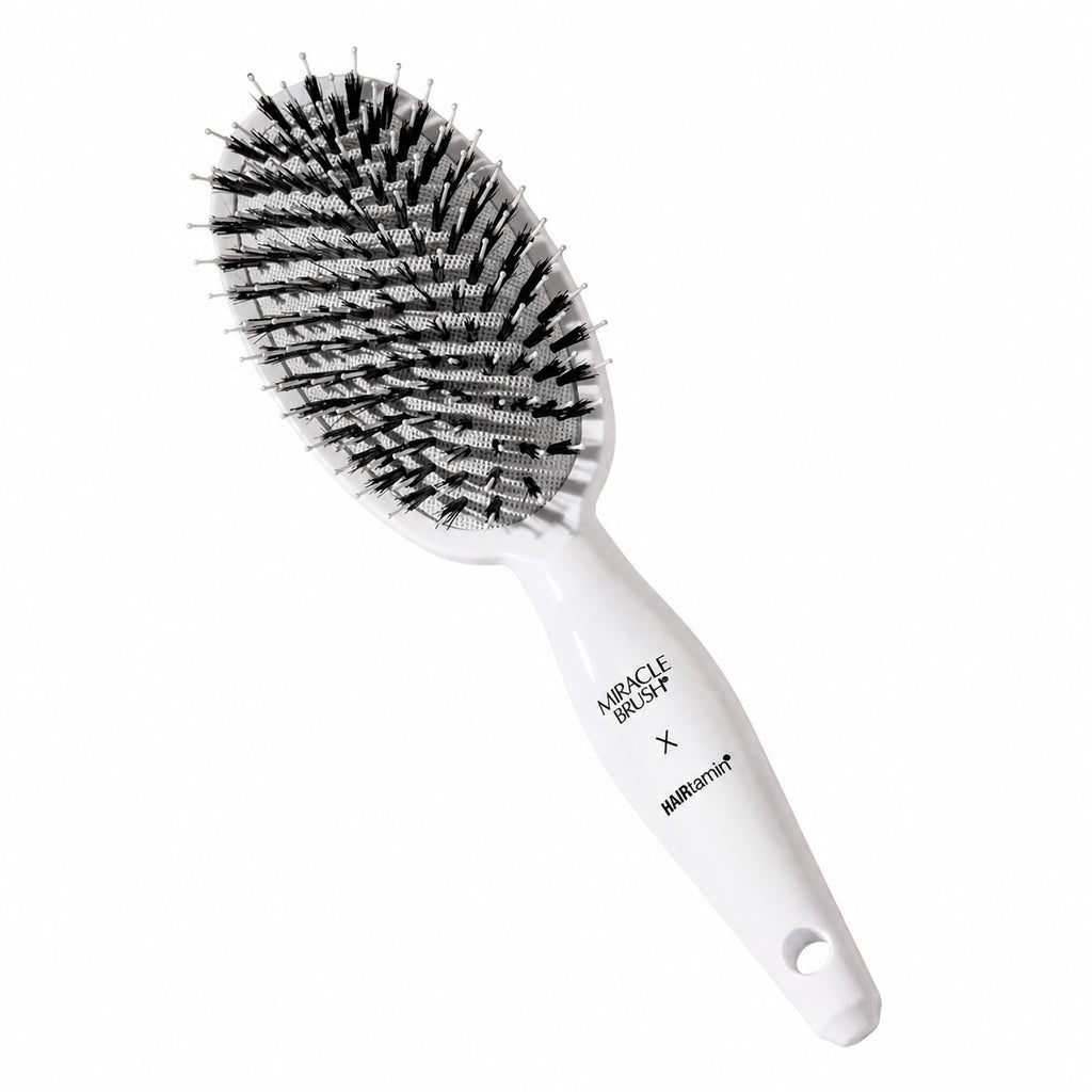 HAIRtamin Miracle Brush – White Boar Bristle Detangling Hair Brush – White