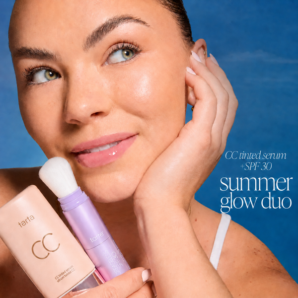summer skin essentials - CC color-correcting tinted serum + creaseless SPF 30 mineral setting powder