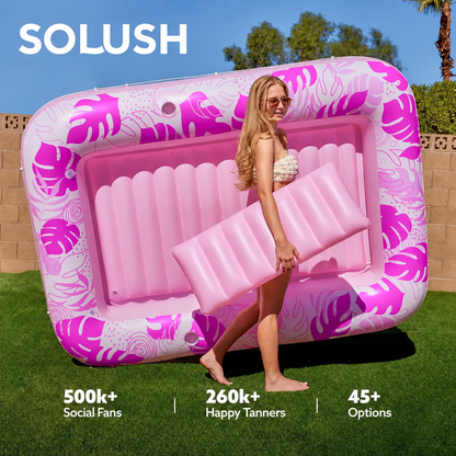 Inflatable Tanning Pool Lounge Float with Cup Holder & Pillow, 4-in-1 Adult Sunbathing Raft