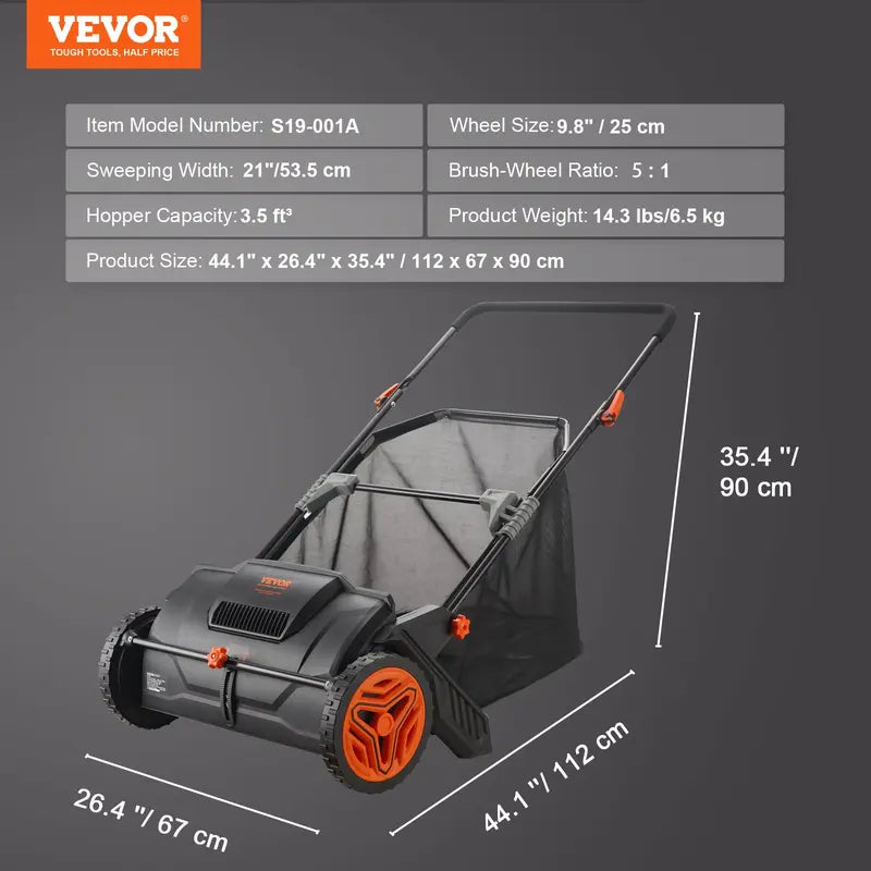 21-Inch Push Lawn Sweeper with 3.5 cu. ft. Collection Bag
