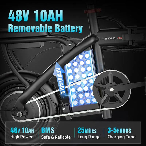 BIKE | Peak 1200W | 25MPH | 14" Pneumatic Tires | 22-40 Mile Range l Rear Disc Brake l Foldable l Two Seats