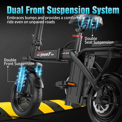 BIKE | Peak 1200W | 25MPH | 14" Pneumatic Tires | 22-40 Mile Range l Rear Disc Brake l Foldable l Two Seats