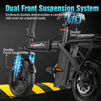 BIKE | Peak 1200W | 25MPH | 14" Pneumatic Tires | 22-40 Mile Range l Rear Disc Brake l Foldable l Two Seats