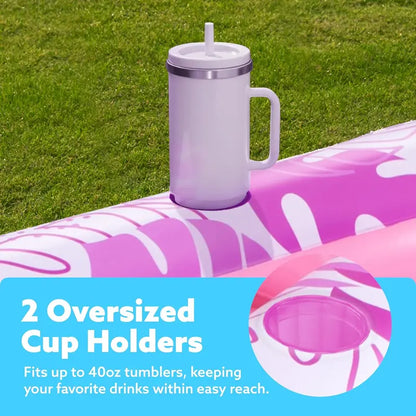 Inflatable Tanning Pool Lounge Float with Cup Holder & Pillow, 4-in-1 Adult Sunbathing Raft