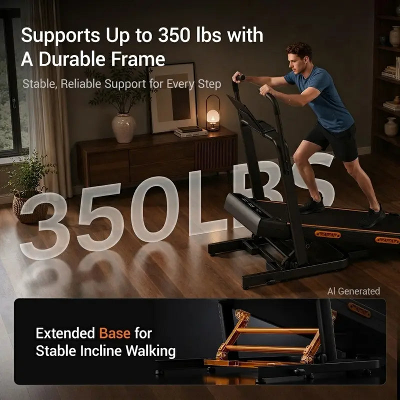 Walking Pad Treadmill Incline 40% & Elevated Dual Handrails, Quiet 3HP Motor 7.5MPH Foldable Treadmill 350LBS Capacity Duty Reinforced Frame Space Saving, LED Display Remote & Suction Tablet Holder for Home Gym