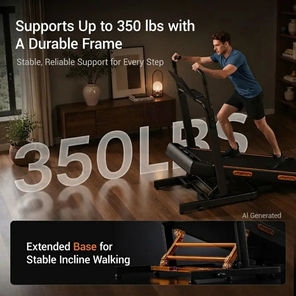 Walking Pad Treadmill Incline 40% & Elevated Dual Handrails, Quiet 3HP Motor 7.5MPH Foldable Treadmill 350LBS Capacity Duty Reinforced Frame Space Saving, LED Display Remote & Suction Tablet Holder for Home Gym