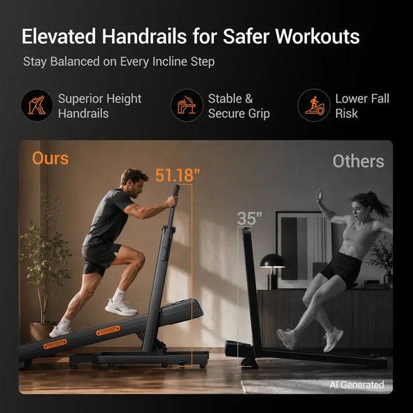 Walking Pad Treadmill Incline 40% & Elevated Dual Handrails, Quiet 3HP Motor 7.5MPH Foldable Treadmill 350LBS Capacity Duty Reinforced Frame Space Saving, LED Display Remote & Suction Tablet Holder for Home Gym