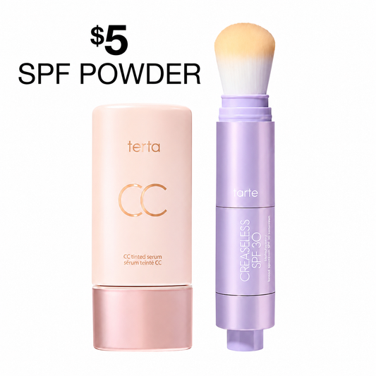 summer skin essentials - CC color-correcting tinted serum + creaseless SPF 30 mineral setting powder