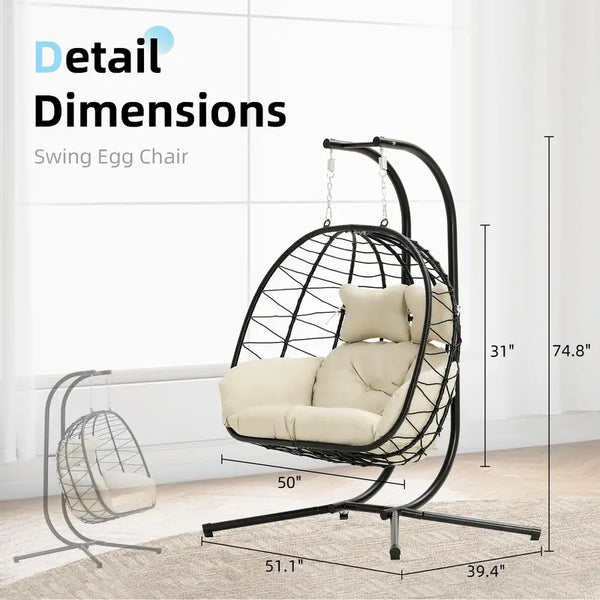 Double hanging egg chair in black- Beige