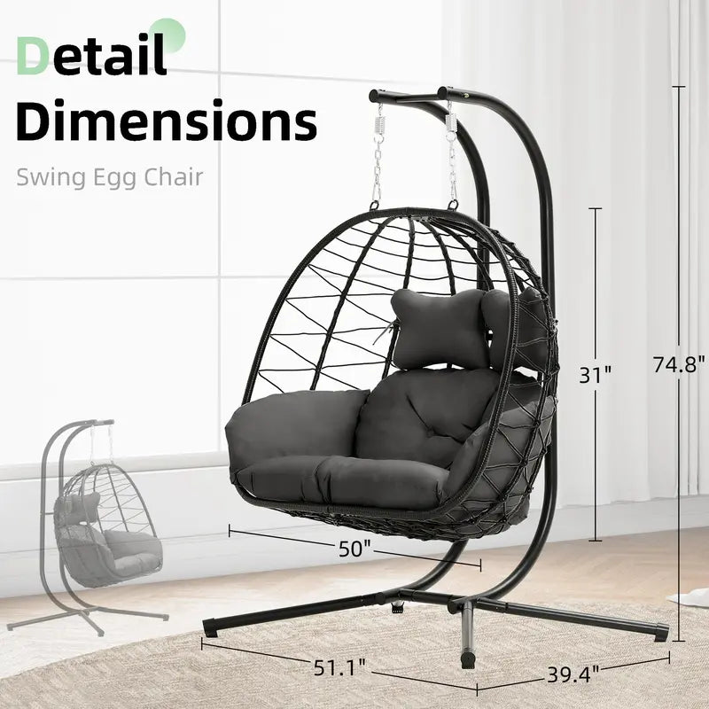 Double hanging egg chair in Black- Grey