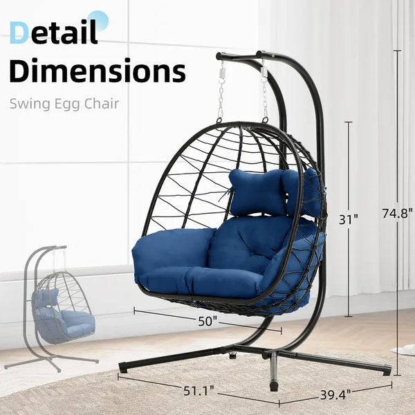 Double hanging egg chair in Black- Blue