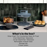 Glass air fryer package contents and dimensions