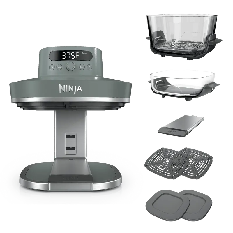 Air fryer base, glass containers, crisper plate and storage lid