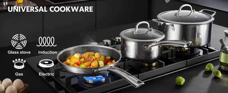 Cookware for induction, gas, electric and glass stovetops