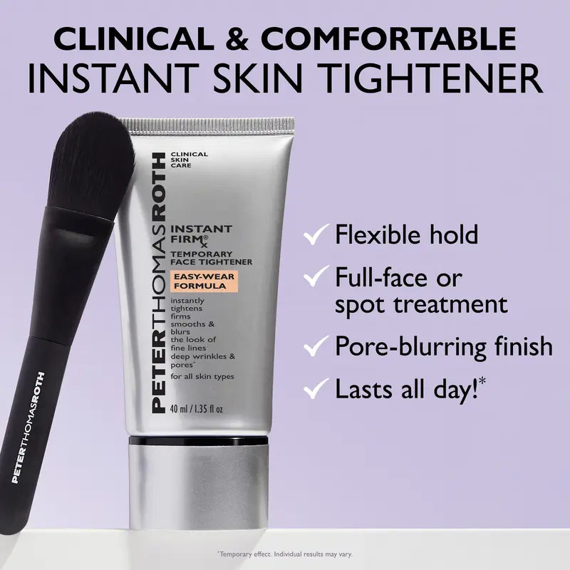 Instant FirmX Easy-Wear Face Tightener with brush and key benefits