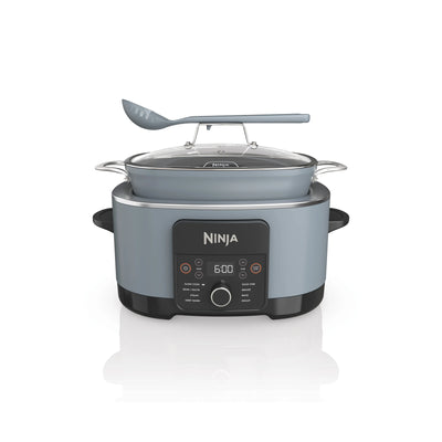 Ninja Foodi PossibleCooker Pro MC1001 in Sea Salt Grey with lid and spoon-ladle