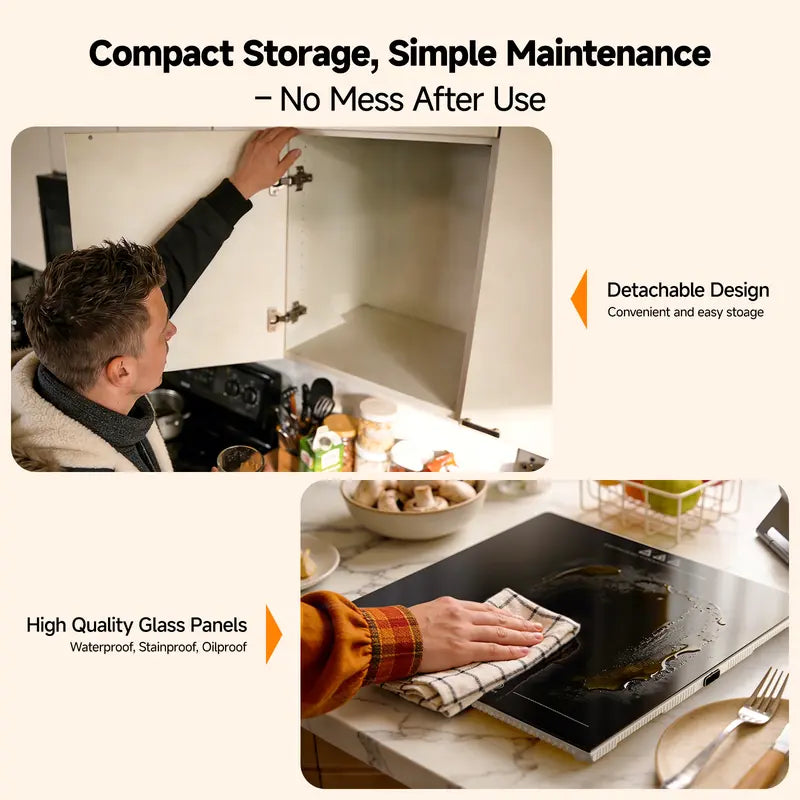 Detachable glass warming panels with compact storage