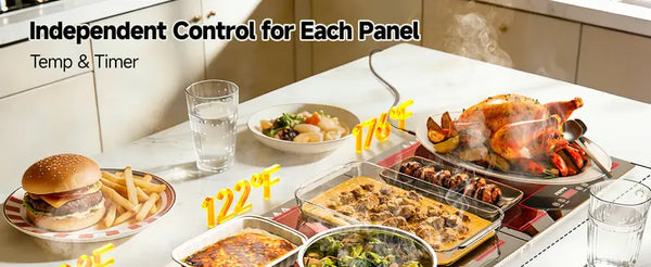 Separate temperature and timer controls for warming panels